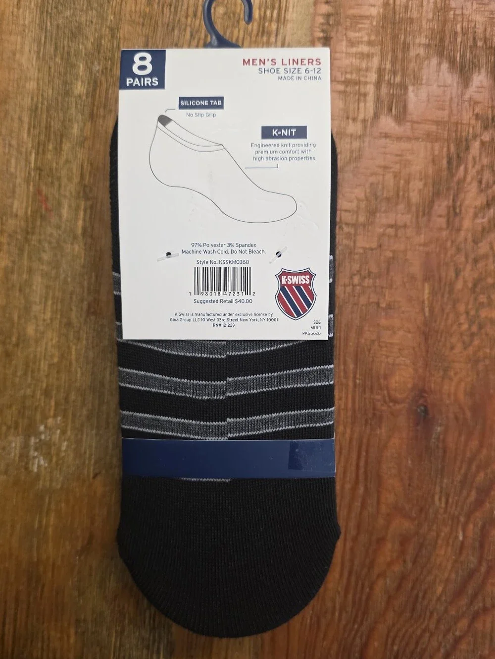 K-Swiss Men's Black & Blue Low-Cut Liner Socks - 8 Pairs